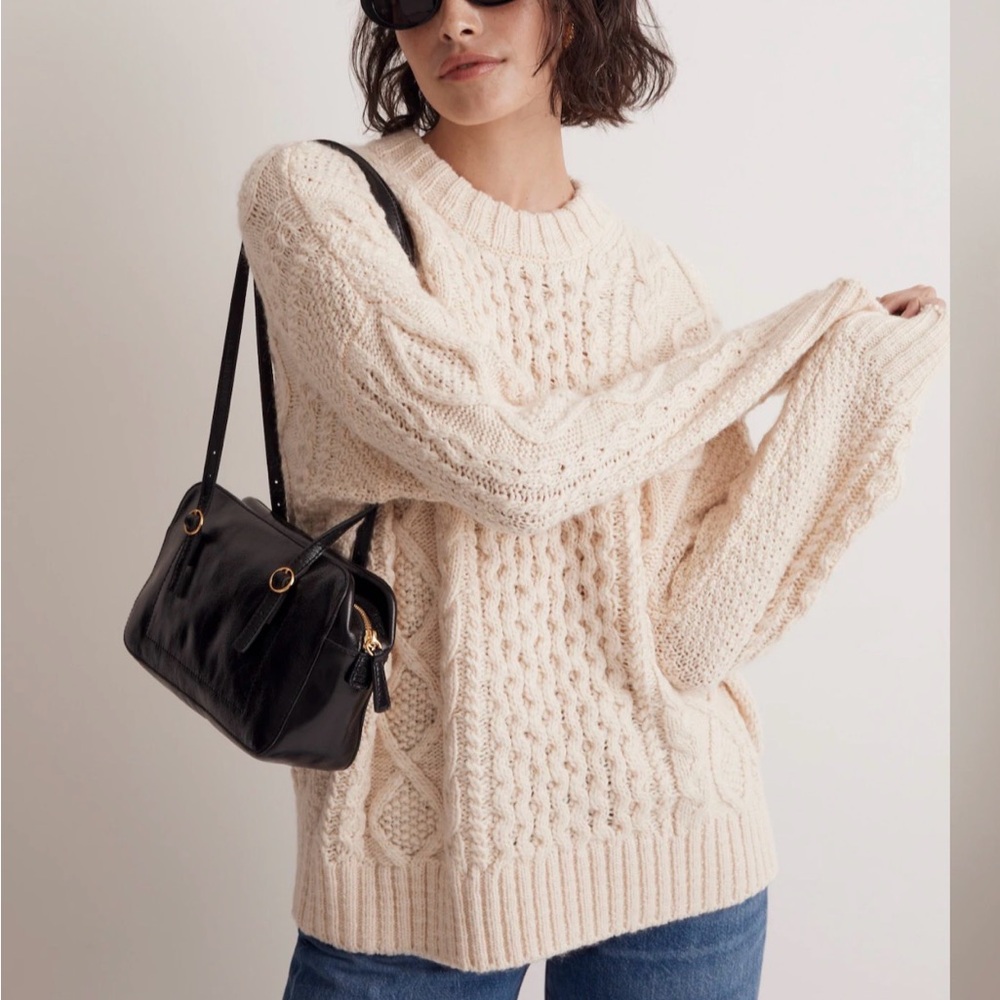 Beige Madewell Cable-Knit Oversized Sweater Large
